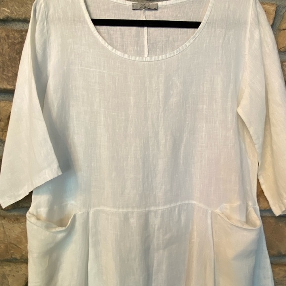 Baci Women’s Linen White Oversized Midi Dress Italy Pockets Beach Resort M-L - Picture 2 of 14